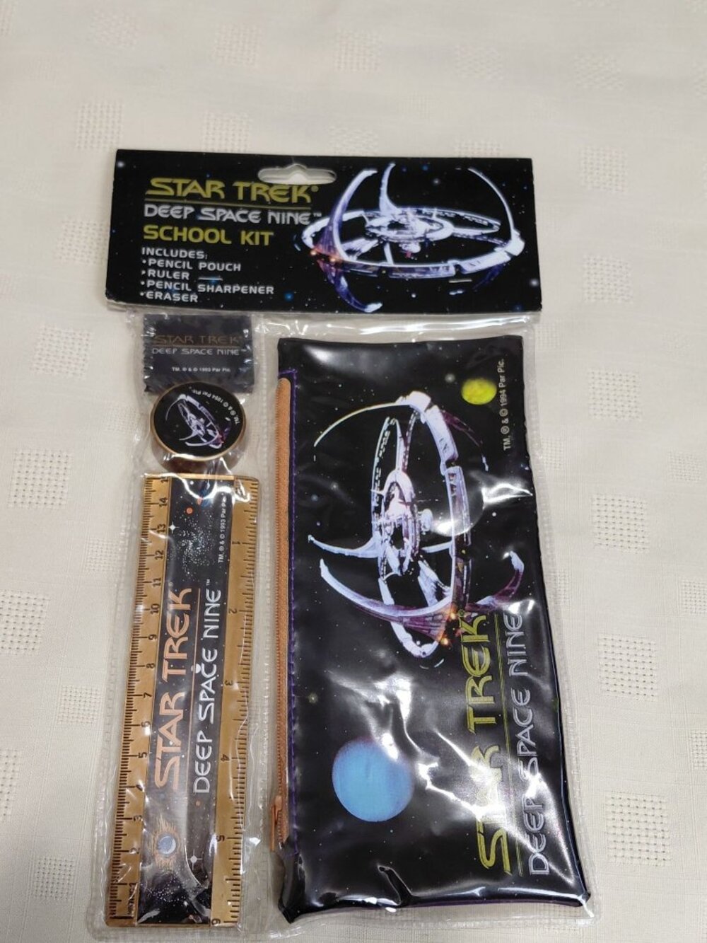 NOS Star Trek Deep Space Nine School Kit Pencil Pouch Ruler Eraser & Sharpener